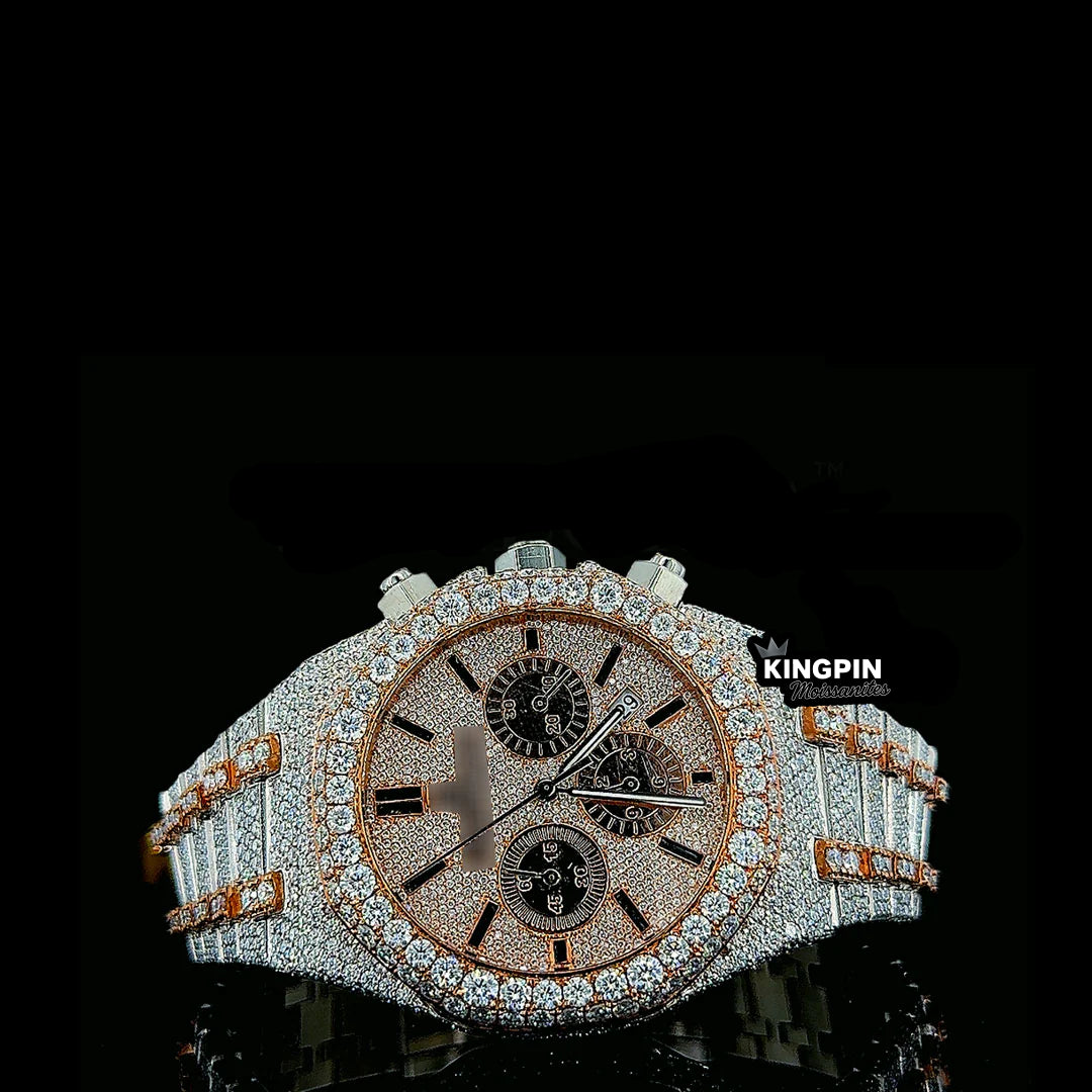 AP chronograph gold bustdown watch fully iced out with moissanite and lab diamonds