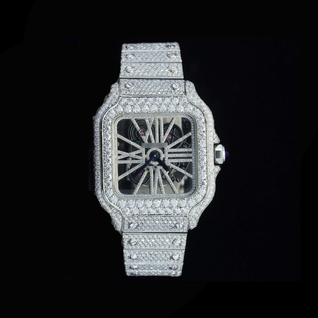 Cartier skeleton bustdown watch fully iced out with Moissanite lab diamonds
