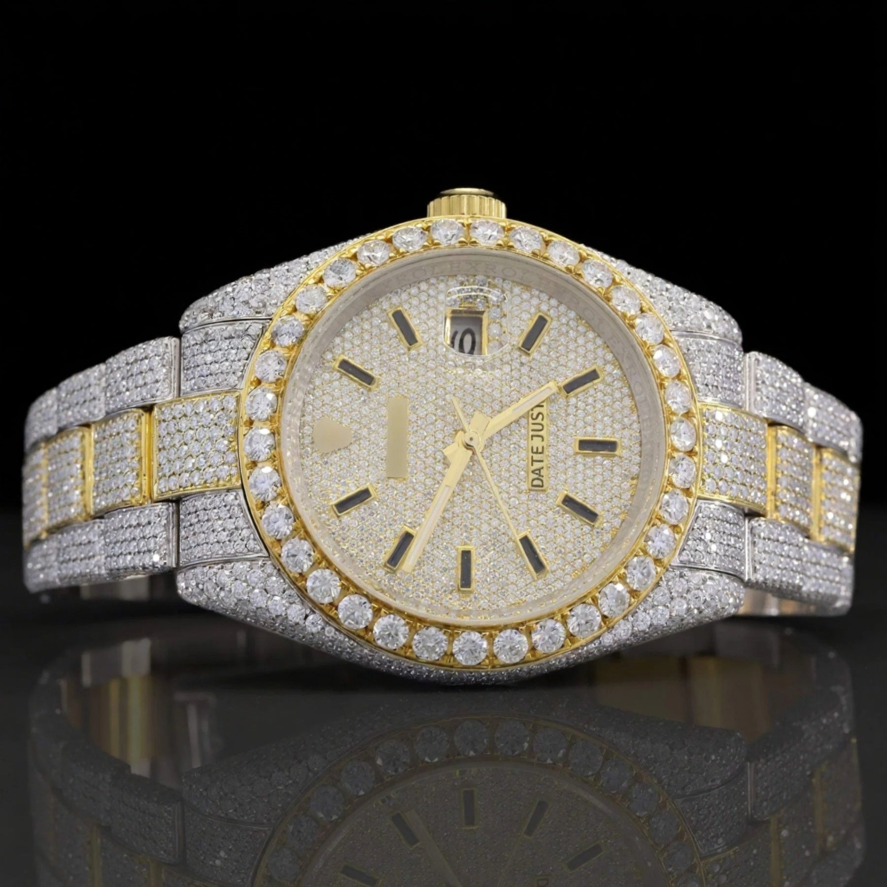 Rolex Two Tone Yellow Gold Lab Diamond Moissanite Bustdown