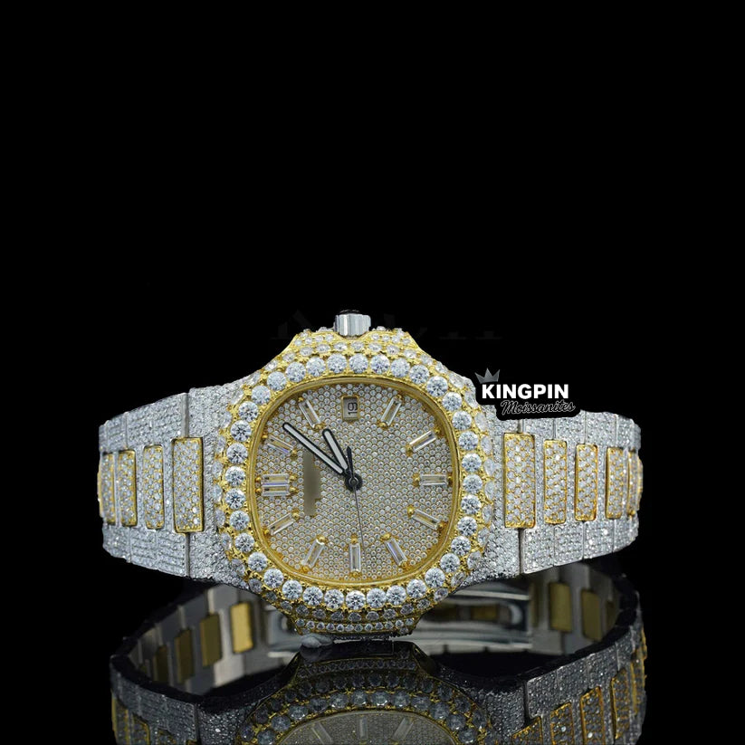 Patek Philippe Fully Iced Nautilus Style Gold Lab Diamond Moissanite