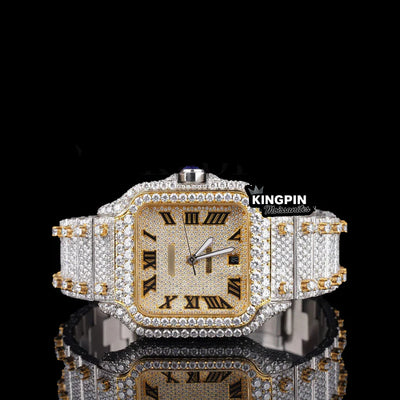 Cartier Two Tone Iced Out Lab Diamond Moissanite Bustdown