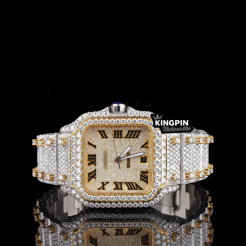 Cartier Two Tone Iced Out Lab Diamond Moissanite Bustdown