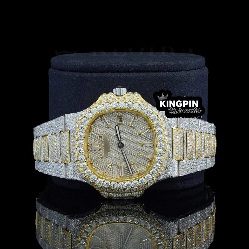 Patek Philippe Fully Iced Nautilus Style Gold Lab Diamond Moissanite