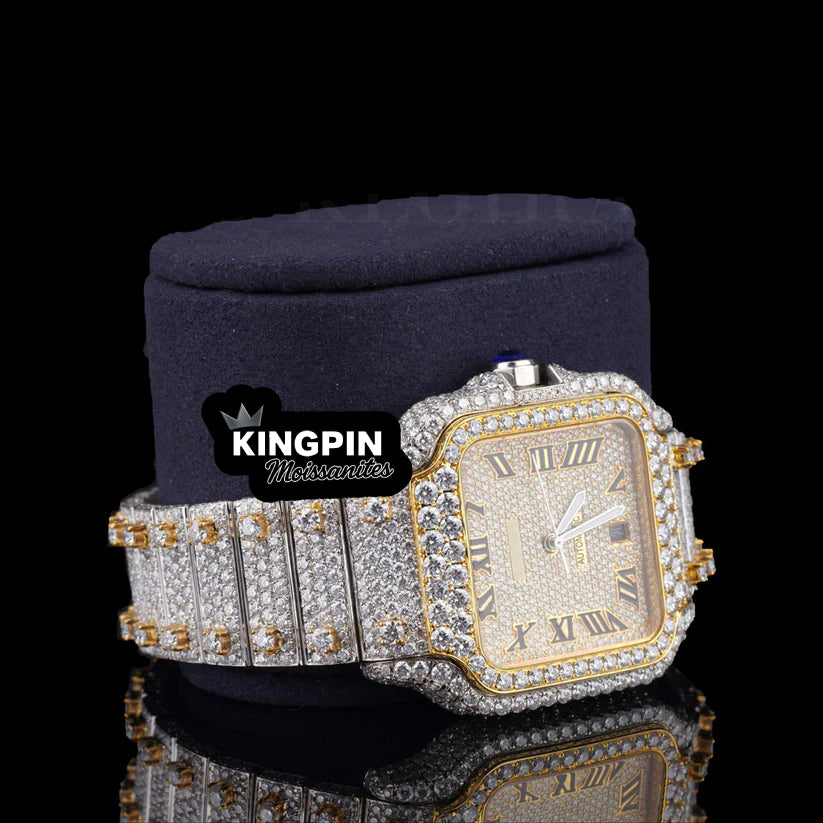 Cartier Two Tone Iced Out Lab Diamond Moissanite Bustdown