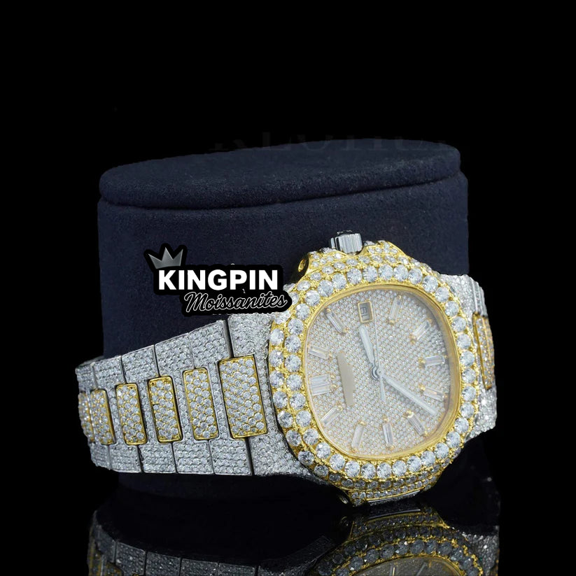 Patek Philippe Fully Iced Nautilus Style Gold Lab Diamond Moissanite