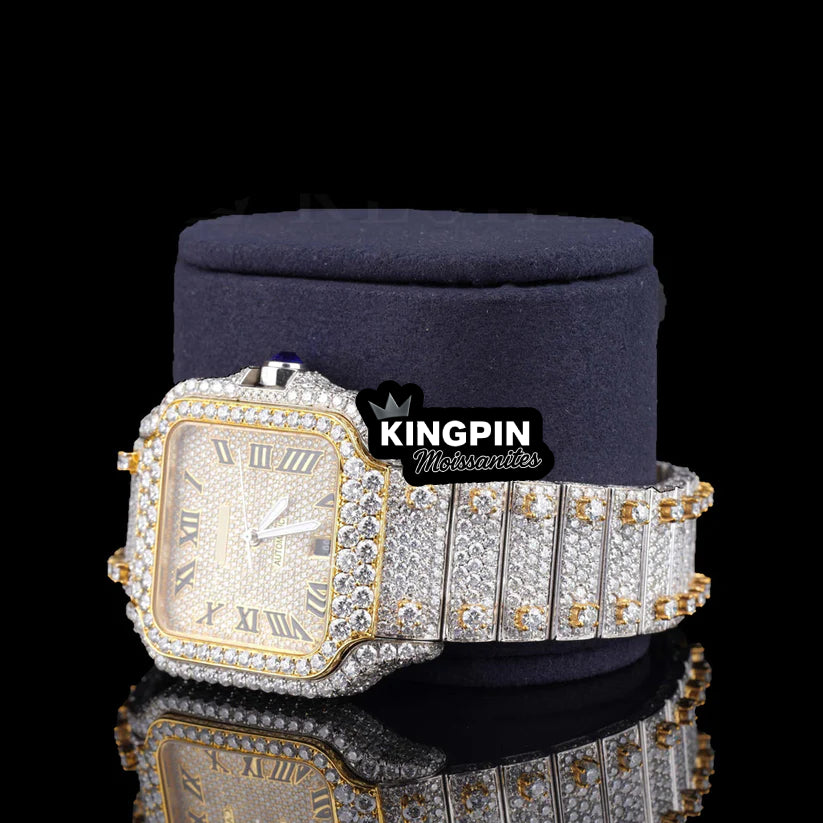 Cartier Two Tone Iced Out Lab Diamond Moissanite Bustdown