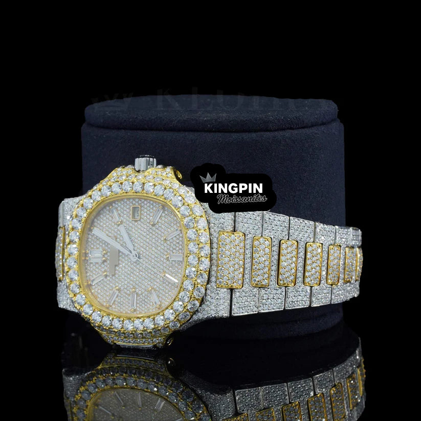 Patek Philippe Fully Iced Nautilus Style Gold Lab Diamond Moissanite