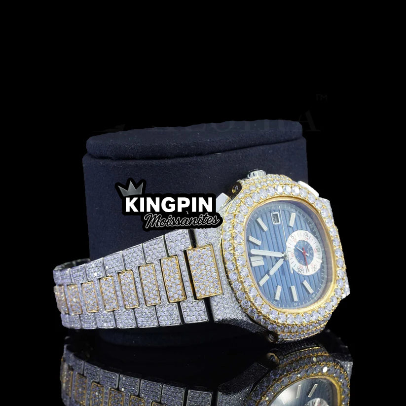 Patek Philippe Iced Nautilus Style Lab Diamond Moissanite Chronograph