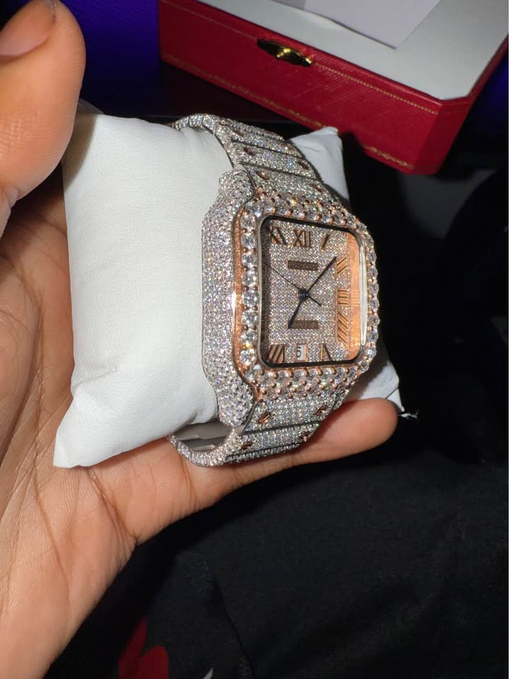 Cartier Two Tone Iced Out Lab Diamond Moissanite Bustdown