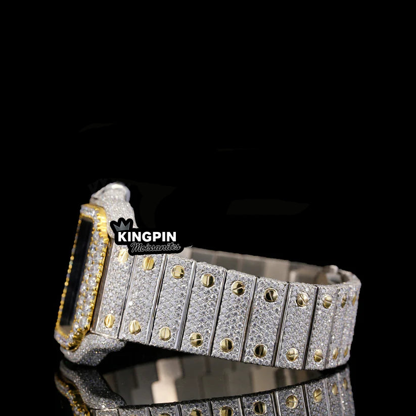 Cartier Blue Dial Iced Out Lab Diamond Moissanite Watch