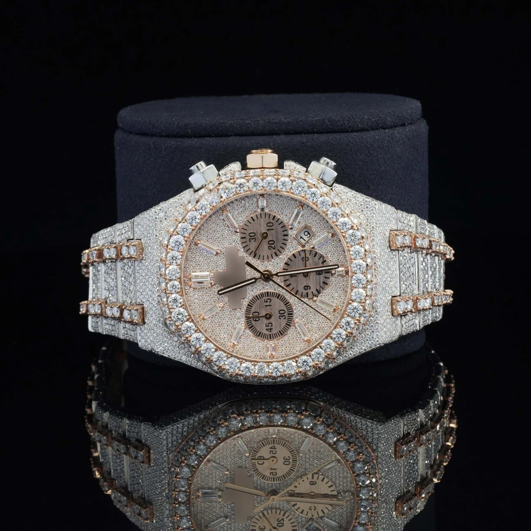 Ap Gold Chronograph Iced Out  Moissanite