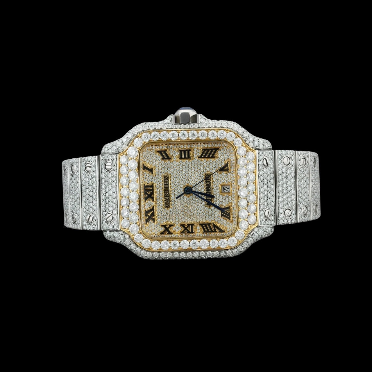 Cartier Two Tone Iced Out Lab Diamond Moissanite Bustdown