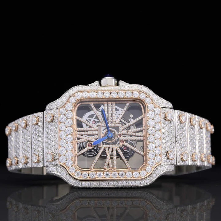 Cartier Skeleton Gold Iced Out Moissanite