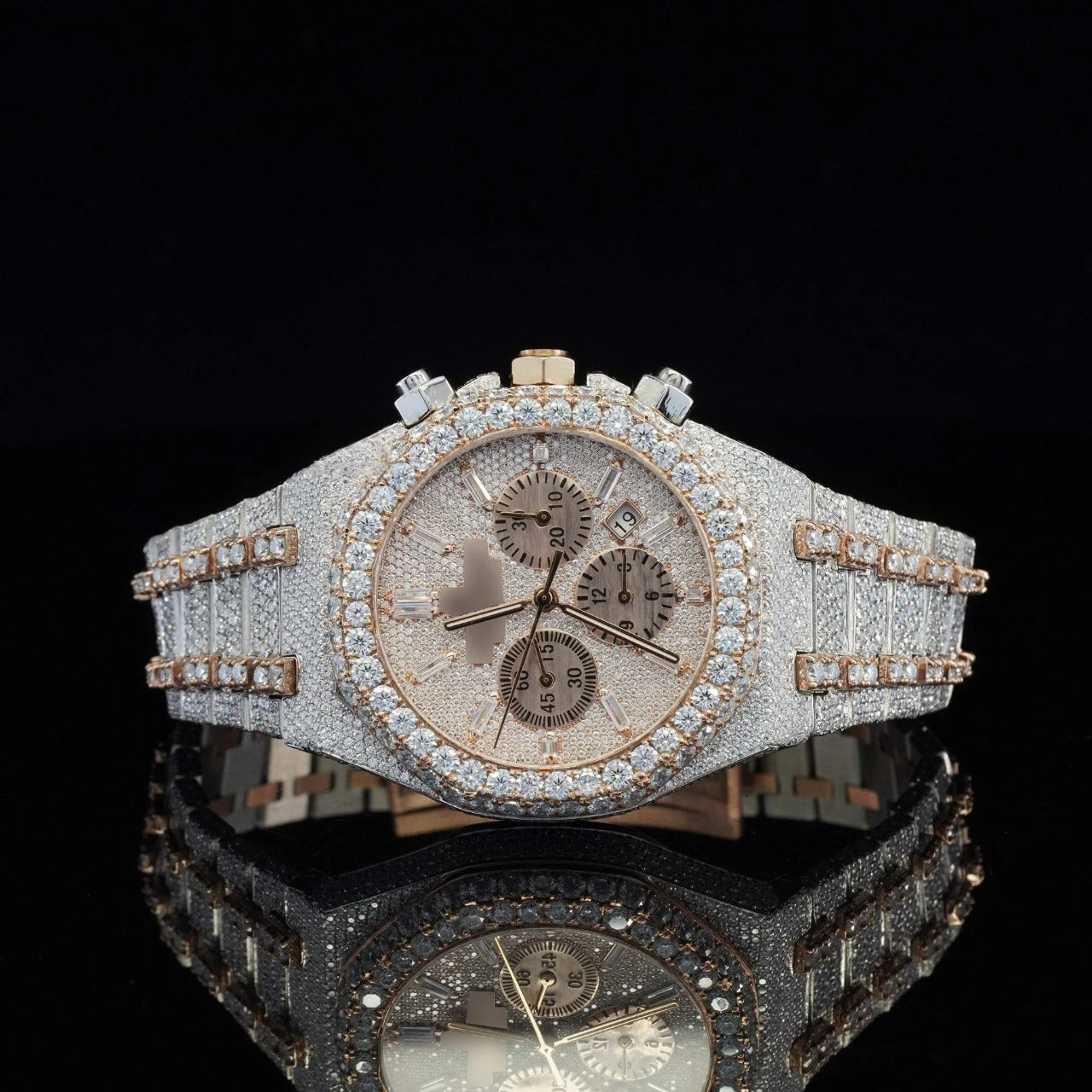 Ap Gold Chronograph Iced Out  Moissanite
