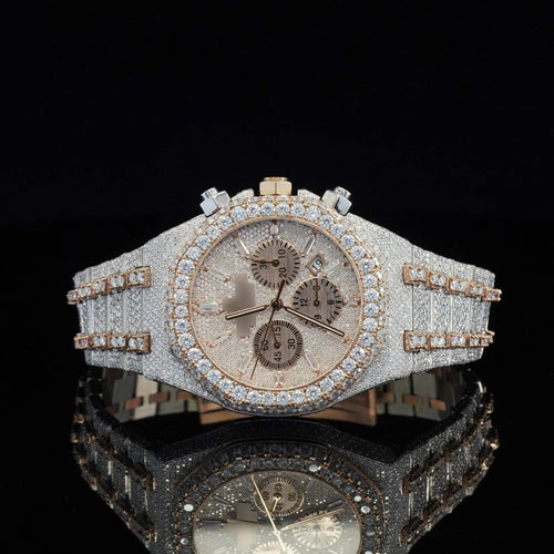 Ap Gold Chronograph Iced Out  Moissanite