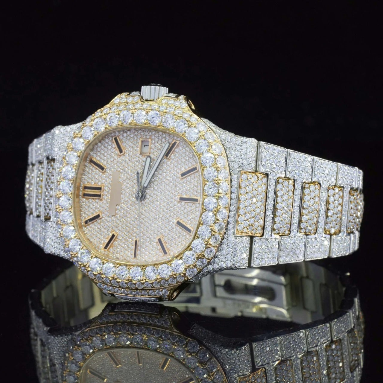 Moissanite Two Tone Nautilus Iced Out Watch
