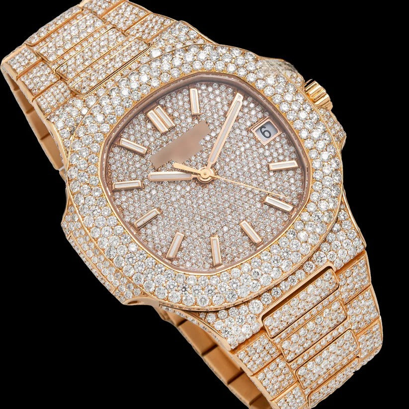 Patek Philippe Gold Iced Out Lab Diamond Moissanite Bustdown