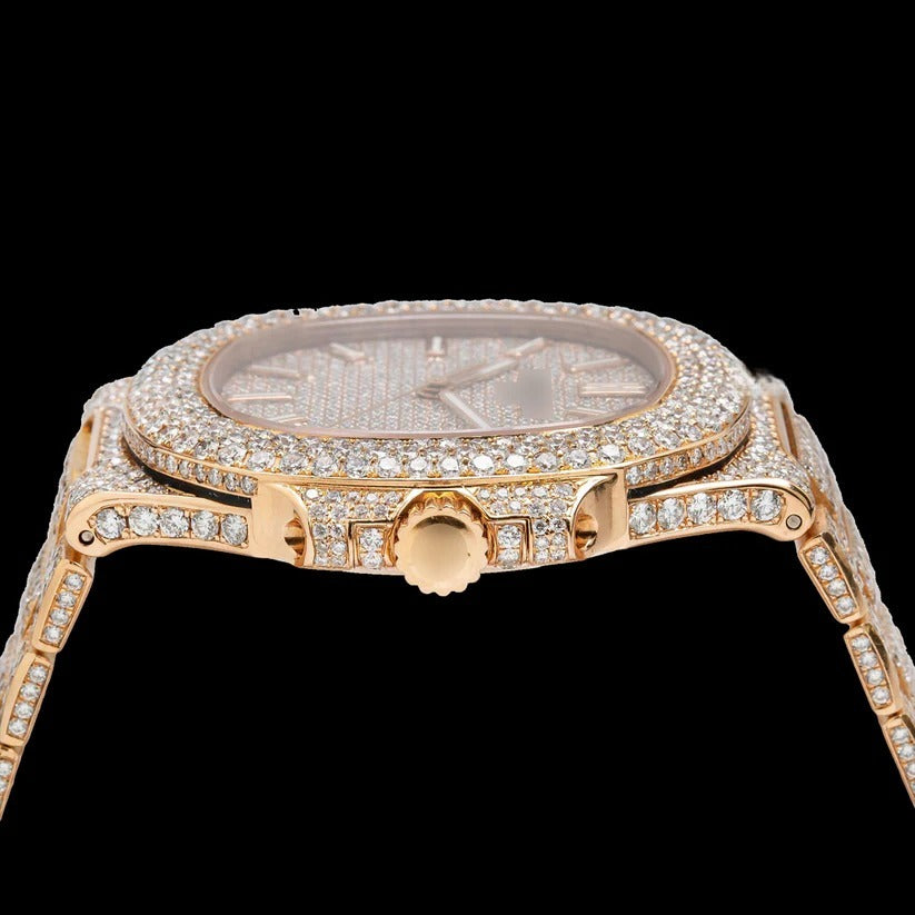 Patek Philippe Gold Iced Out Lab Diamond Moissanite Bustdown