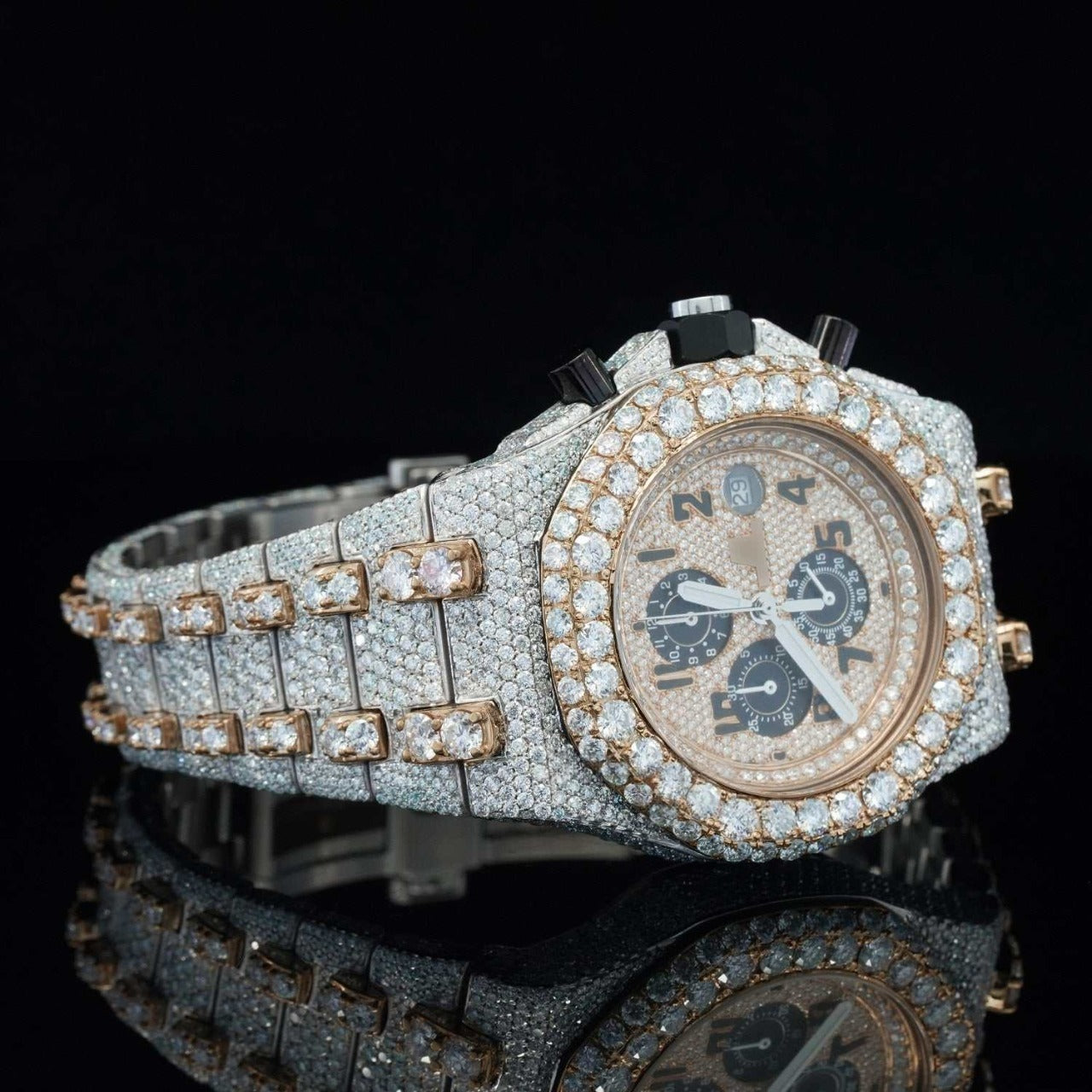 Ap Two Tone Chronograph Lab Diamond Moissanite Bustdown
