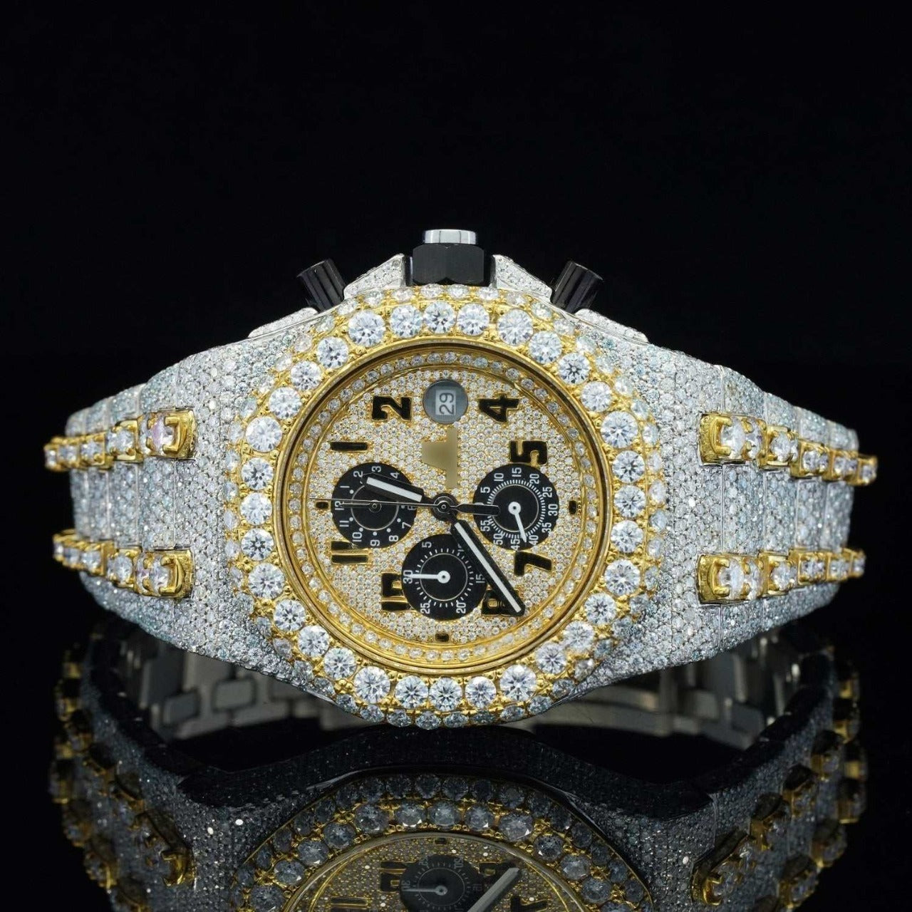 Ap Two Tone Chronograph Lab Diamond Moissanite Bustdown