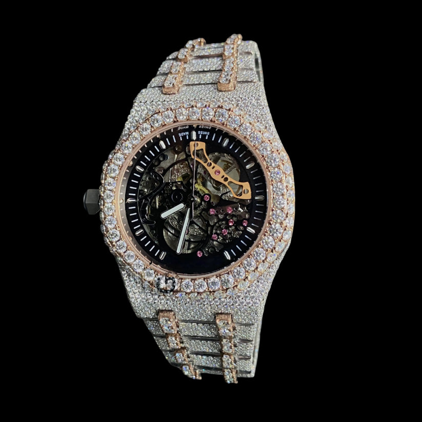 Ap Skeleton Two Tone Lab Diamond Moissanite Bustdown