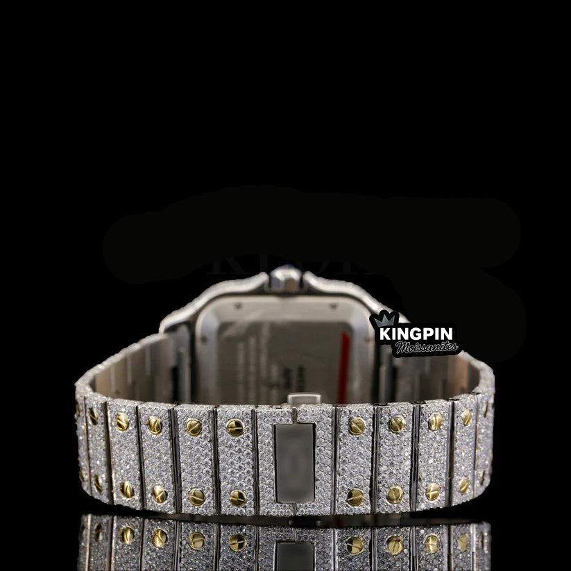 Cartier Blue Dial Iced Out Lab Diamond Moissanite Watch