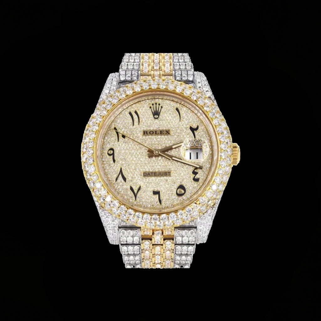 Two Tone Moissanite Watch with Arabic Dial Inspired by Rolex Datejust – Kingpin Lux