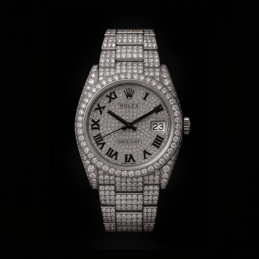Rolex Roman Dial Iced Out Moissanite Bustdown