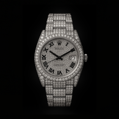 Rolex Roman Dial Iced Out Moissanite Bustdown