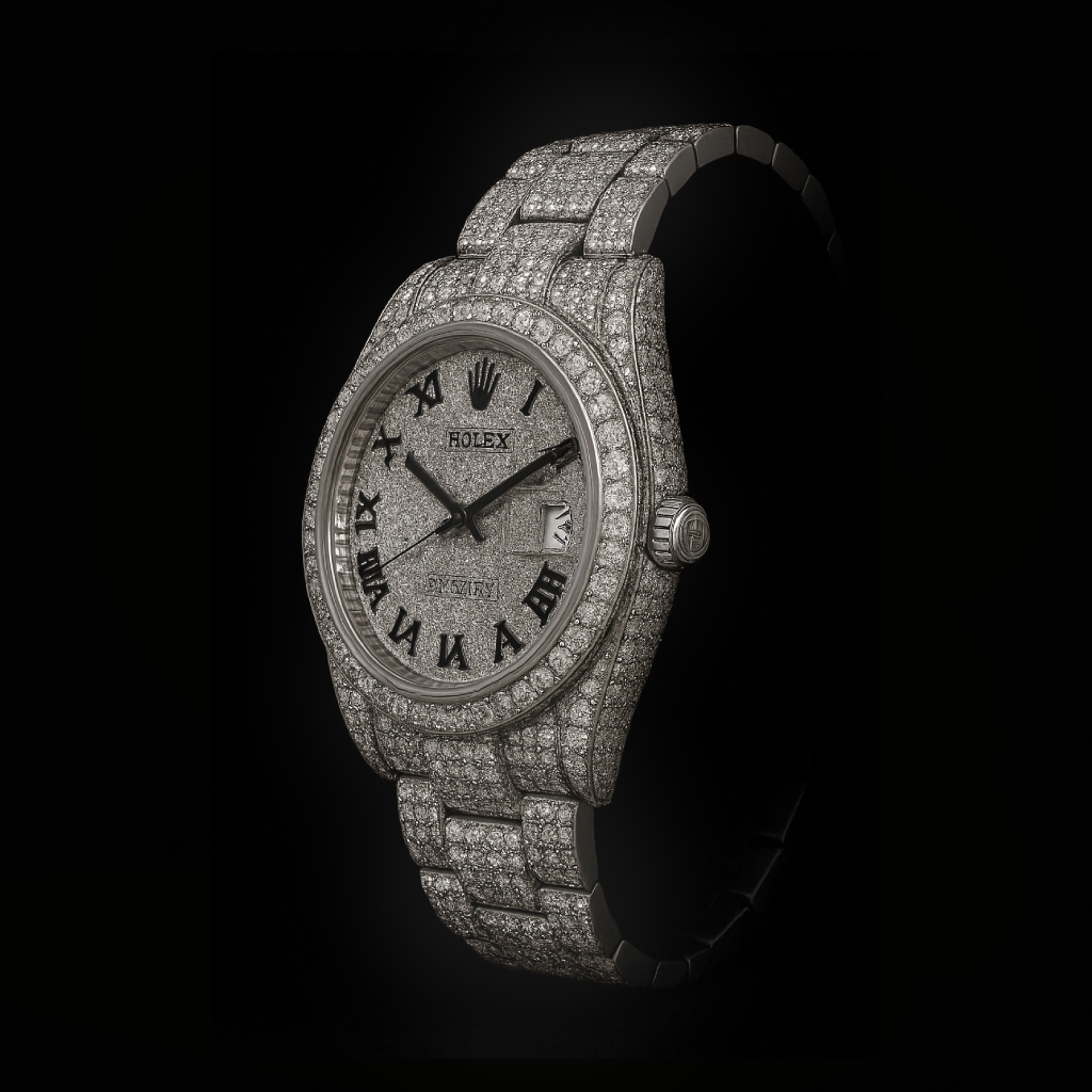 Rolex Roman Dial Iced Out Moissanite Bustdown