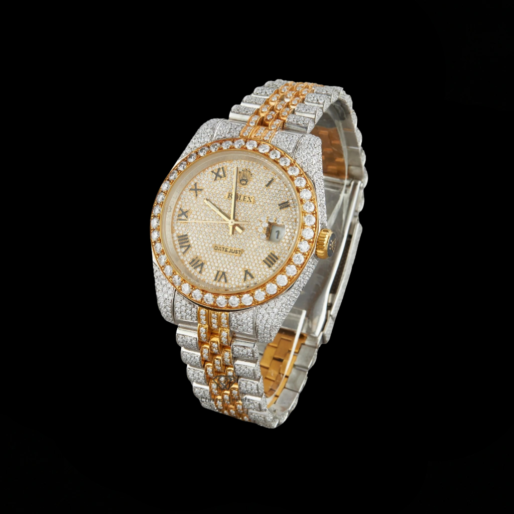 Rolex Two Tone Iced Out Lab Diamond Moissanite Bustdown