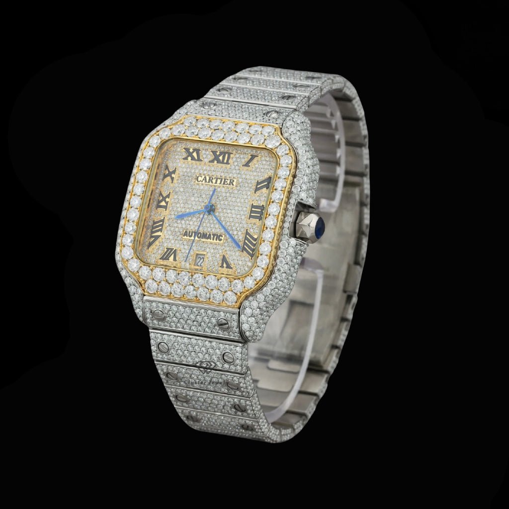 Cartier Two Tone Iced Out Lab Diamond Moissanite Bustdown