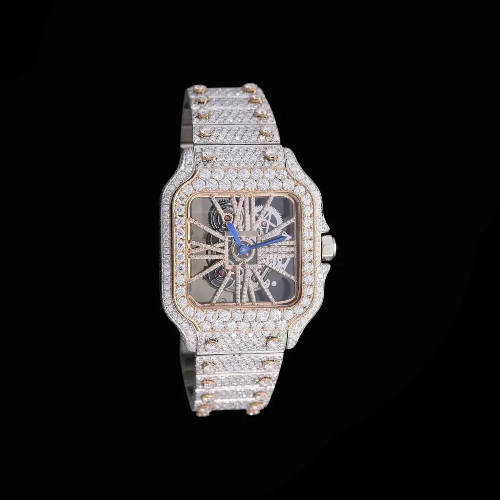 Cartier Skeleton Gold Iced Out Moissanite