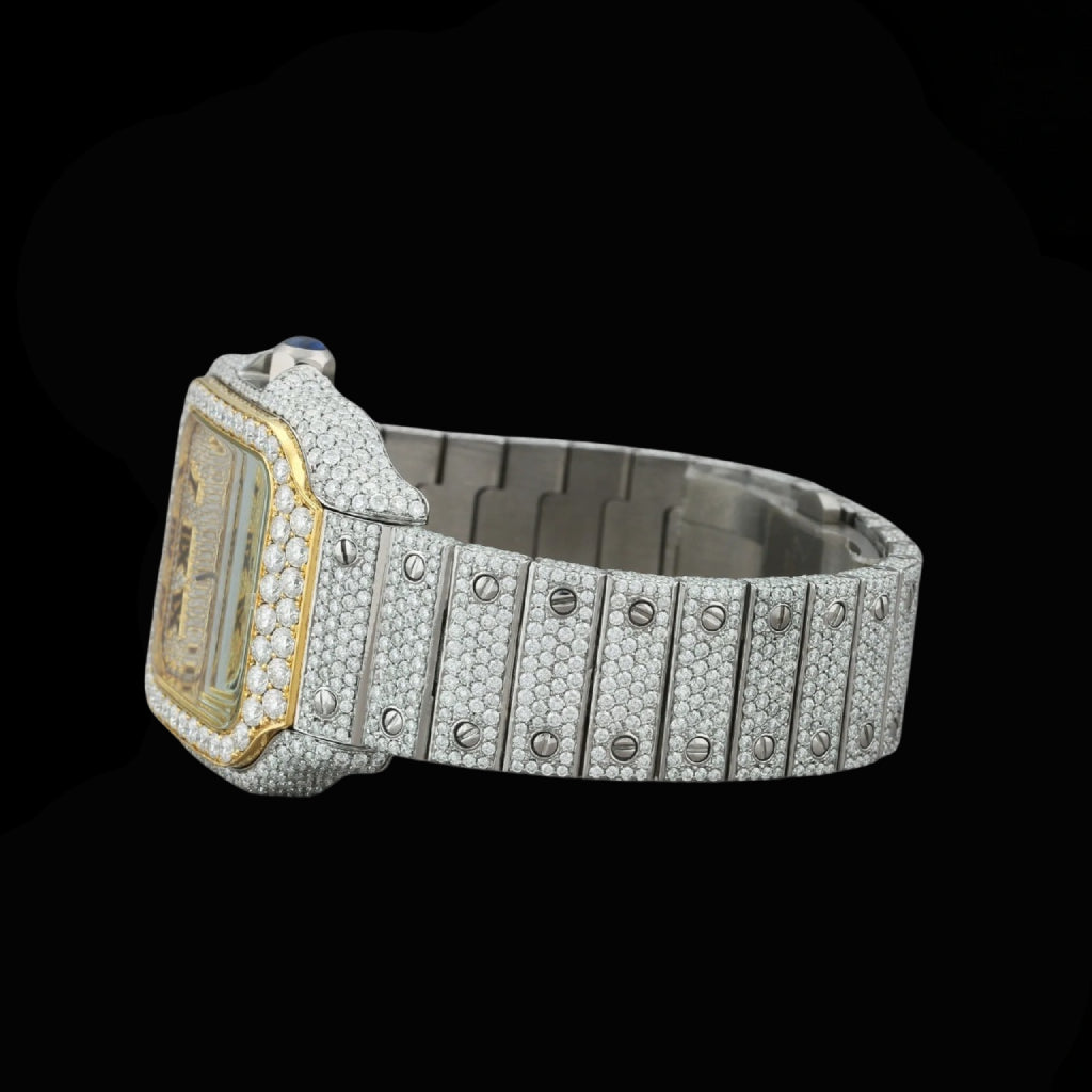 Cartier Two Tone Iced Out Lab Diamond Moissanite Bustdown