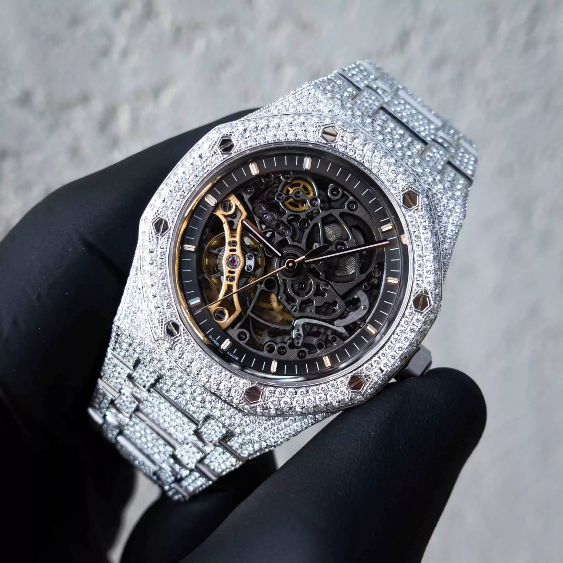 Ap Skeleton Iced Out Moissanite Bustdown