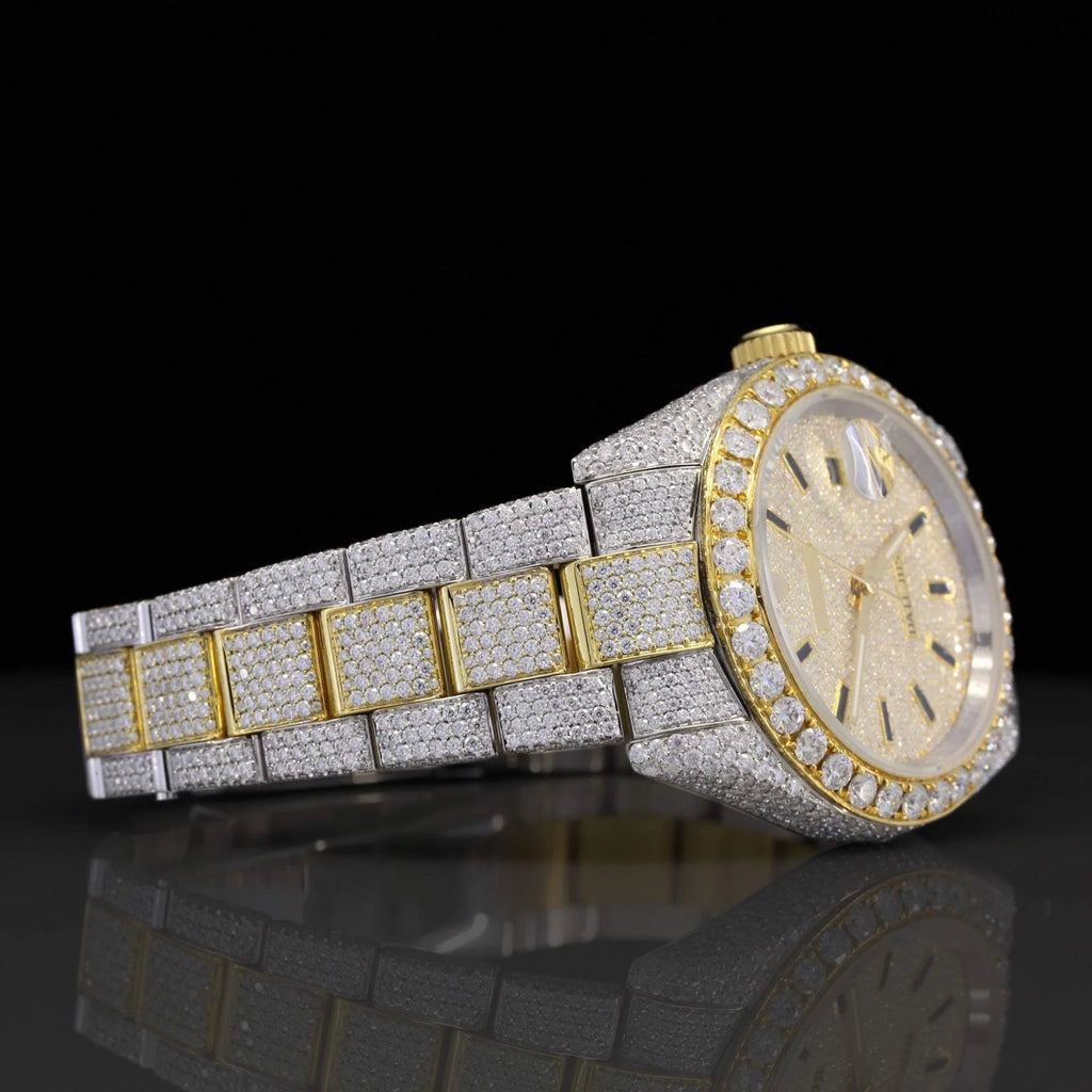 Rolex Two Tone Yellow Gold Lab Diamond Moissanite Bustdown