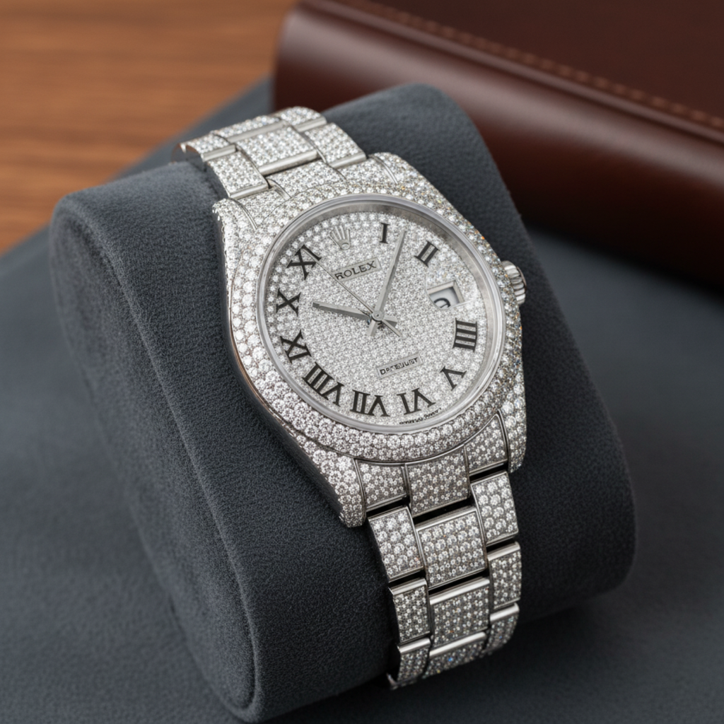 Luxury Iced Out Roman Dial Watch