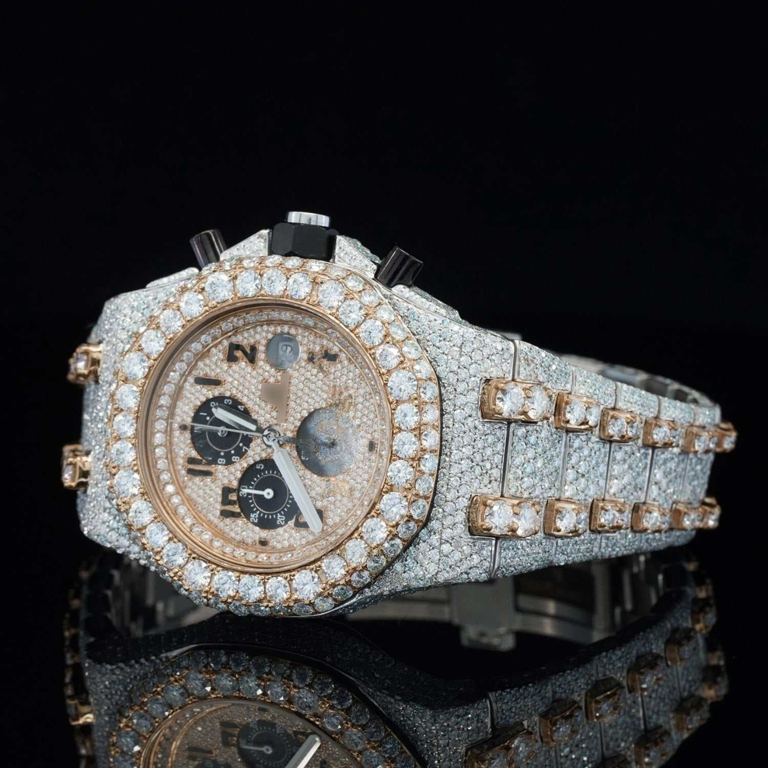 Ap Two Tone Chronograph Lab Diamond Moissanite Bustdown