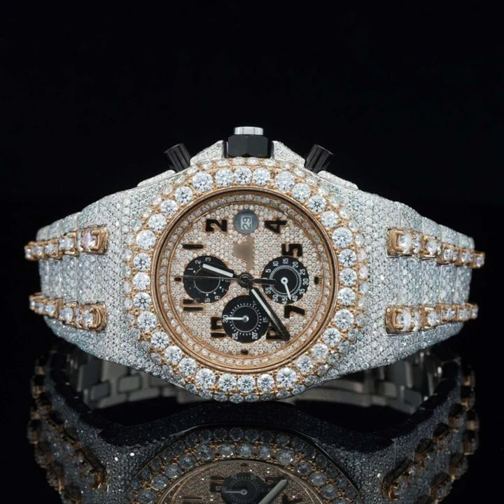 Ap Two Tone Chronograph Lab Diamond Moissanite Bustdown