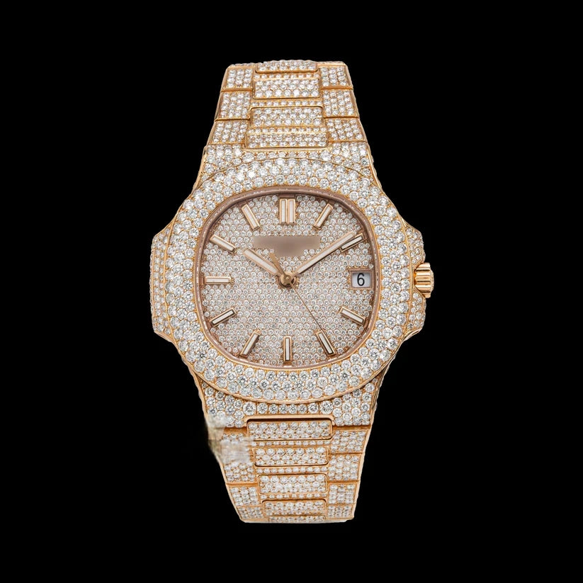 Patek Philippe Gold Iced Out Lab Diamond Moissanite Bustdown